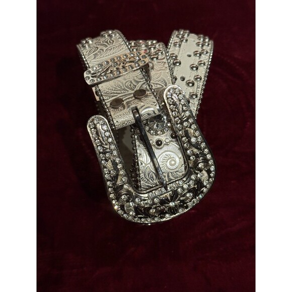 ? RARE Rhinestone Belt Clear Ice White Silver HTF Quality Western Cowgirl main image 8